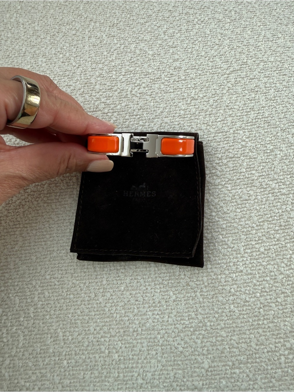 Hermès Clic H Orange Enamel Palladium Bracelet Authentic